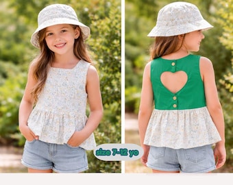 Kids Girl Reversible Top Sewing Pattern | Heart Cut-Out, Summer Style (PDF Pattern)