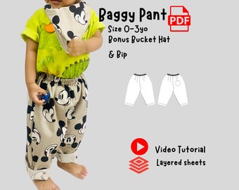 Barrel Leg pant for Baby PDF Sewing Pattern | Beginner Infant to Preschool + Bonus Hat Bib (Digital Download)