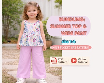 Patrón de costura para top peplum y pantalones anchos para niñas / Tallas infantiles 1-6 (Descarga en PDF)