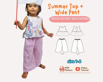 Girls Peplum Top and Wide Pants Sewing Pattern | Kids Sizes 1-6 (PDF Download)