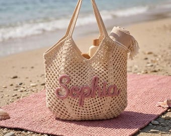 Personalized Woven Straw Beach Tote – Custom Boho Summer Vacation Bag