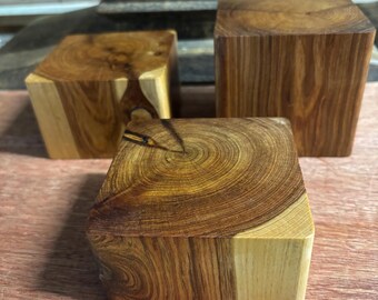 Hand Finished Cypress Display Blocks Set, Staggered Sizes, Jewelry Stands, Candle Holders