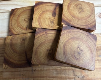 Handcrafted Reclaimed Cypress Coasters - Set of 6 - Beeswax Finish