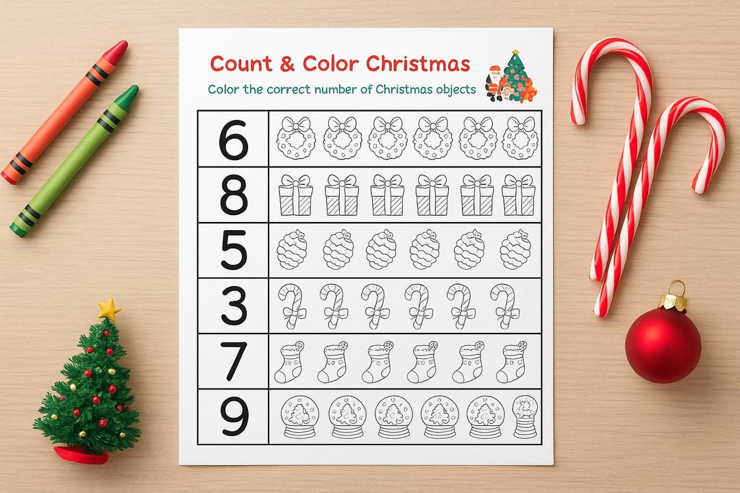 Christmas Count and Color Worksheet: Holiday Math Activity (PDF) - Etsy