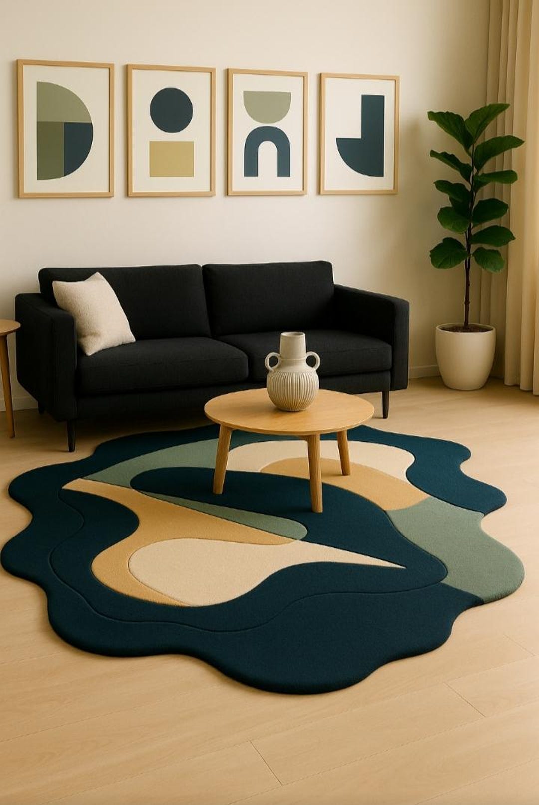 Hand Tufted Abstract Landscape Rug Modern Irregular Shape Area Carpet ...