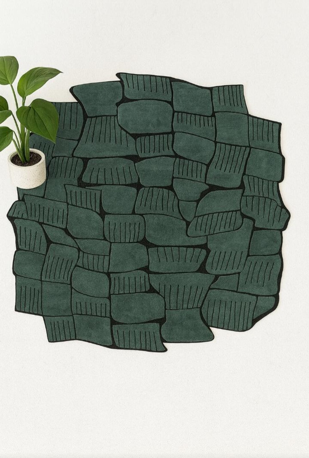 Stone Path Rug Hand Tufted 3D Stone Path Rug – Textured Green Abstract Carpet, Modern ...