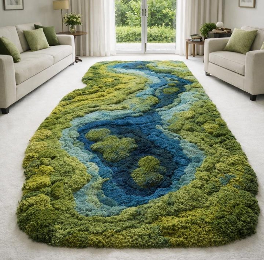 Nature Landscape Hand Tufted Wool Rug River Design Organic Area Rug ...