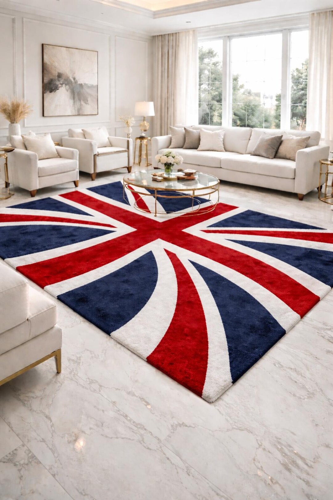 Hand Tufted Union Jack Style Wool Rug, Red White Blue Flag Inspired ...