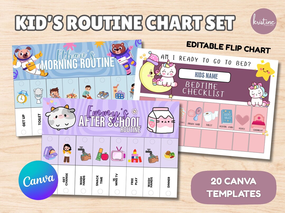 File Folder Routine Chart Kids Kids Daily Routine Chart | Editable Flip Chart, Bedtime Checklist (PDF ...
