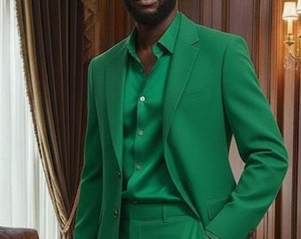 Custom Green Suit for Men | Luxury Suiting Fabric with Satin Shirt | Premium Wedding & Formal Outfit | Tailored Fit | All Colors Available