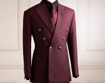 Burgundy Double Breasted Suit, Wedding Suit for Men, Formal Prom Tuxedo, Luxury Groom Blazer, Slim Fit 3 Piece Suit | Perfect Gift for Him