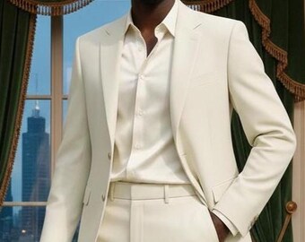 Luxury Off-White Suit for Men | Elegant Two-Piece Set | Premium Wedding & Formal Outfit | All Colors Available | Gift For Him.