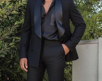 Men's Wedding Tuxedo Suit | Silk Coat Pant Shirt Set | Groom Groomsmen Outfit | Festival & Party Wear | All Colors Available | Gift for Him.