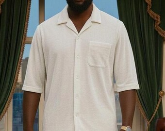 Luxury White Men's Lounge Set | Premium Relaxed-Fit Shirt & Pants | Soft Comfortable Two-Piece Outfit | Stylish Casual Wear | Gift For Him.