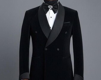 Men's Black Double-Breasted Tuxedo | Premium Slim Fit Wedding & Groom Suit | Luxury Formal Wear for Parties-Prom | Tailored Gift for Him