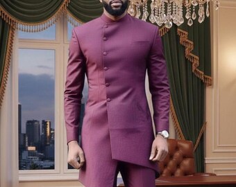 Elegant African Men's Dashiki & Suit Set – Perfect for Weddings, Groomsmen - Special Occasions |  Purple Style | Gift For Him.