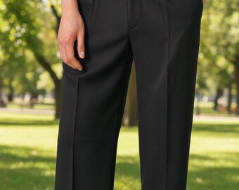 Men’s Black Pleated Pants – Relaxed Fit Straight Leg Trousers, Tailored Smart Casual Slacks, Minimal Modern Streetwear Gift For Him.