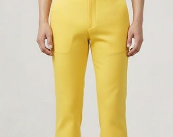 Yellow Formal Pants | Slim Fit Tailored Trousers | Party Wear Dress Pants | Wedding Business Casual Stylish Men Pant | Perfect Gift For Him