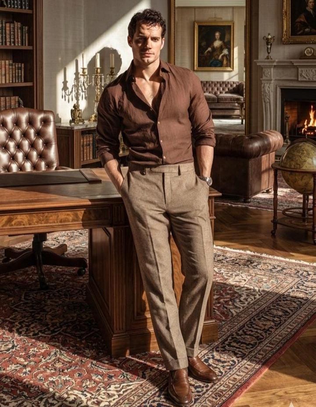 brown dress clothes men Mens Chocolate Shirt With Beige Pleated Trousers | Old Money Aesthetic Outfit | Smart Casual Wedding Guest Look | Perfect Gift for Him collaboration fashion casual Material House Of Cb Shiloh Short sleeve Style:Queen Carina