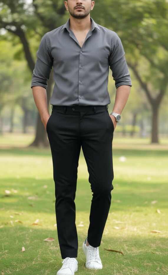 formal dress for men black shirt and grey pant The Black Tux Light Suit Pants-Classic In Grey | Size: 32/26