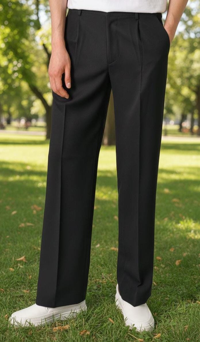 Men's Black Pleated Pants – Relaxed Fit Straight Leg Trousers