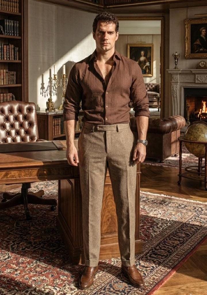 brown dress shirt outfit men Mens Chocolate With Beige Pleated Trousers | Old Money Aesthetic | Smart Casual Wedding Guest Look | Perfect Gift for Him Cicinia Black Graduation Dresses Ecom Style:AP1E210638 Size:ONE SIZE for SML Complete the outfit with