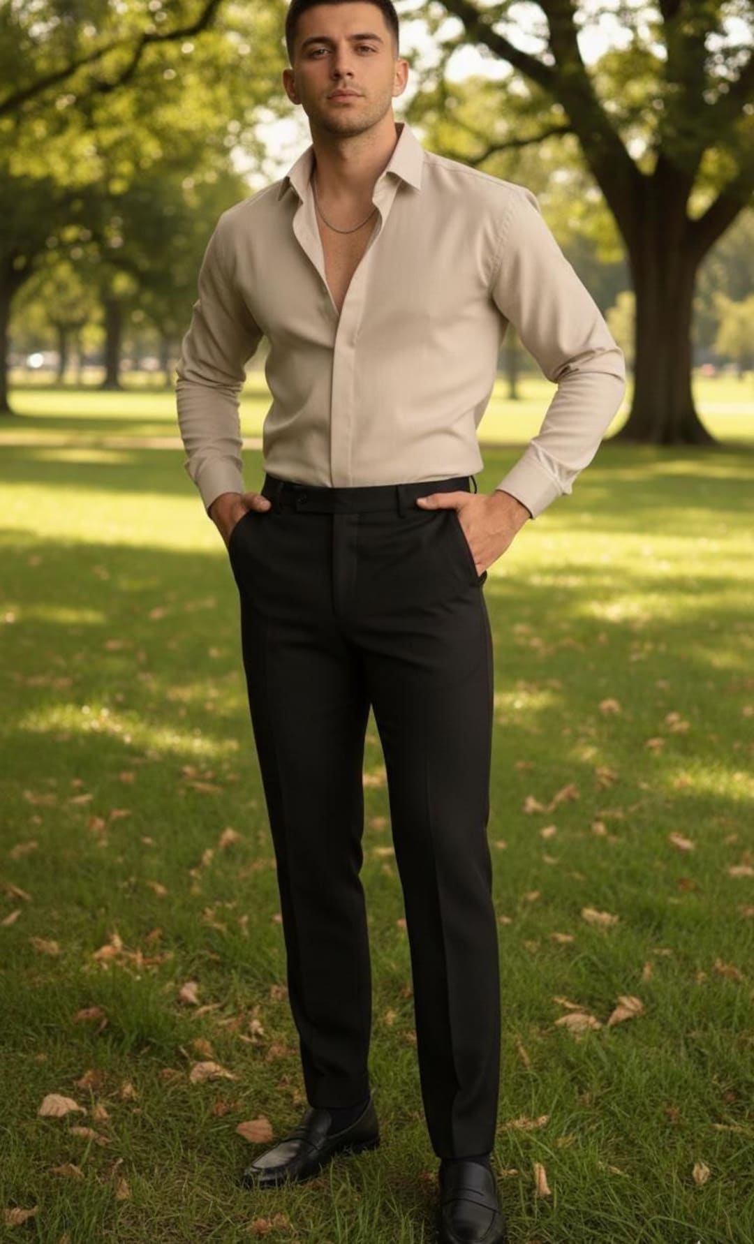 black dress shirt beige pants Men's - Set for Men – Premium Tailored Fit, Smart Casual Outfit for Men, Party & Evening Wear | Perfect Gift for Him season:2026 F-W 2026 PRE Color:burgundy velvet Buttons Season LTS Tall Black Sheer Pants outfit