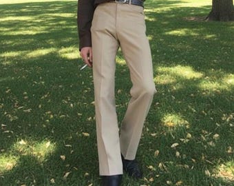 Men’s Beige Pleated Trousers – Relaxed Fit Straight Leg Pants, Tailored Smart Casual Slacks, Minimal Classic Office Streetwear, Gift For Him