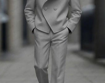 Light Gray Double Breasted Suit for Men | Dove Gray Wide Lapel Suit | Modern Minimalist Formal Wedding Suit Weddings Groomsmen Prom Events