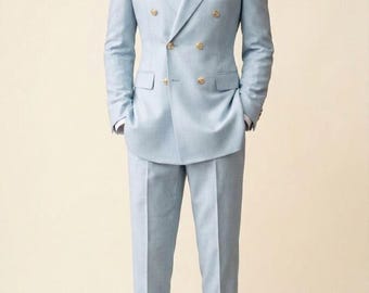 Costume croisé bleu clair pour homme, coupe ajustée, costume de mariage formel, smoking de marié, tenue de bal élégante, costume de créateur | Cadeau idéal pour lui