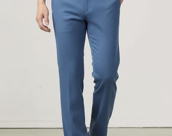 Men’s Blue Dress Pants | Slim Fit Formal Trousers | Office Wear Tailored Pants | Wedding Business Casual Men Pant | Perfect Gift For Him