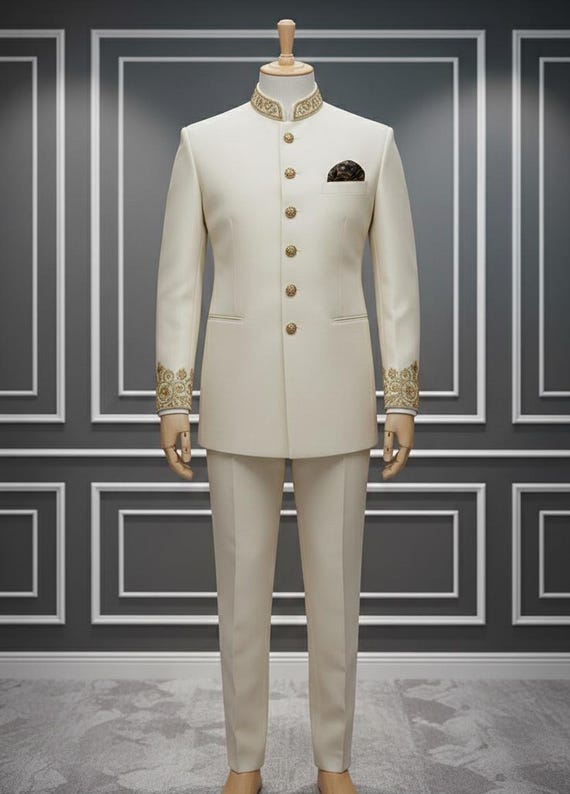 Ivory Jodhpuri Sherwani for Men | Designer Wedding Jodhpuri | Groom Ethnic Outfit for Wedding  | Festive Sherwani For Groom | Gift for Him.