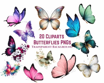 Pacchetto di clipart di farfalle / Clipart di farfalle floreali ad acquerello / Farfalla primaverile PNG / Sfondo trasparente / Download digitale