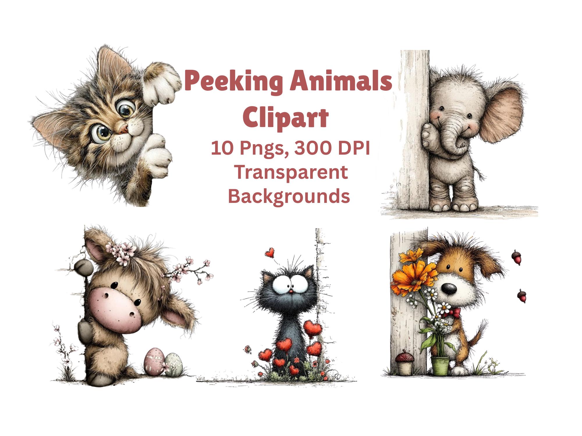 Watercolor Peeking Animals Clipart | Cute Animal PNG Bundle | Peekaboo ...