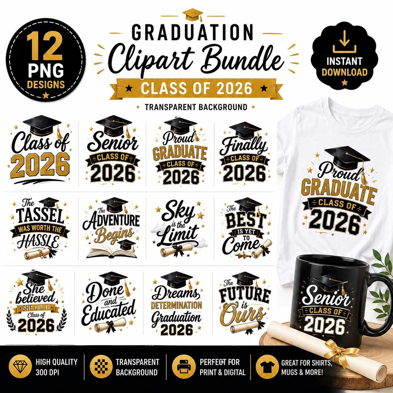 Graduation Clipart Bundle | Class of 2026 Clipart | Senior Grad ...