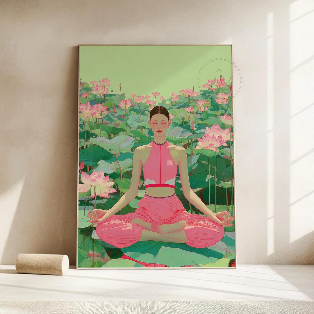 Pink Lotus Yoga Pose Art Print – Serene Woman Meditation Decor (digital ...