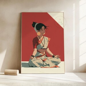 Woman Meditating Saree, Zen Lotus Pose Printable Wall Art (Digital Download)