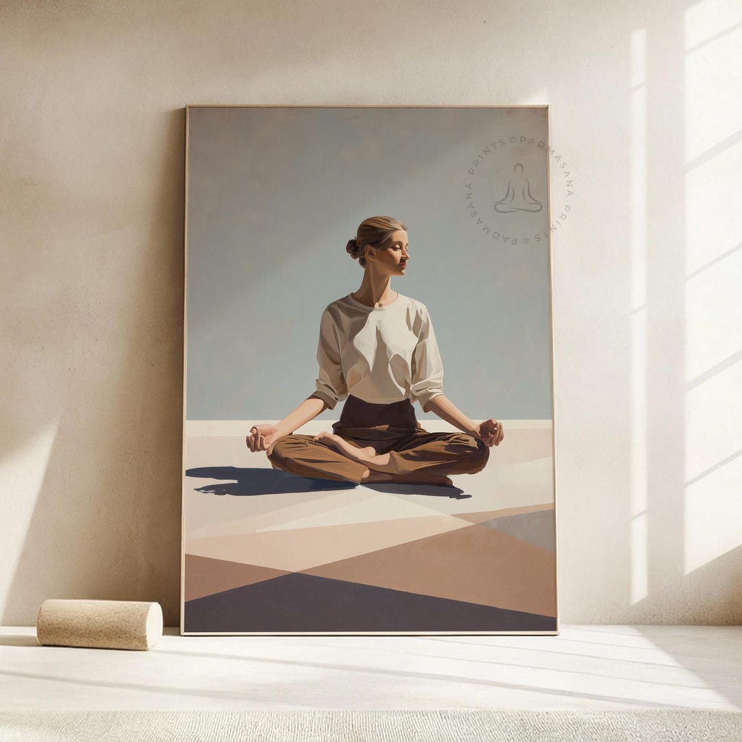 Minimalist Woman Meditating Wall Art, Zen Yoga Illustration, Neutral ...