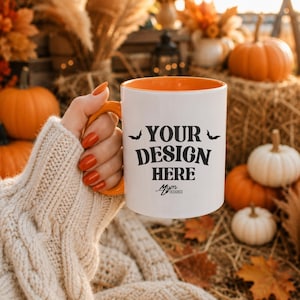 Orange Accent Mug Mockup Fall Pumpkin Patch Handheld Coffee Cup 11oz