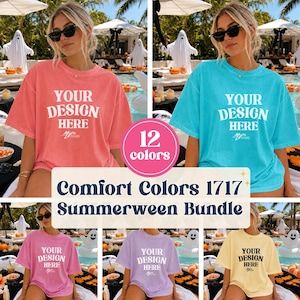 12 Comfort Colors 1717 Shirt Summerween Mockup Bundel Pool Party Halloween Beach Lifestyle CC1717