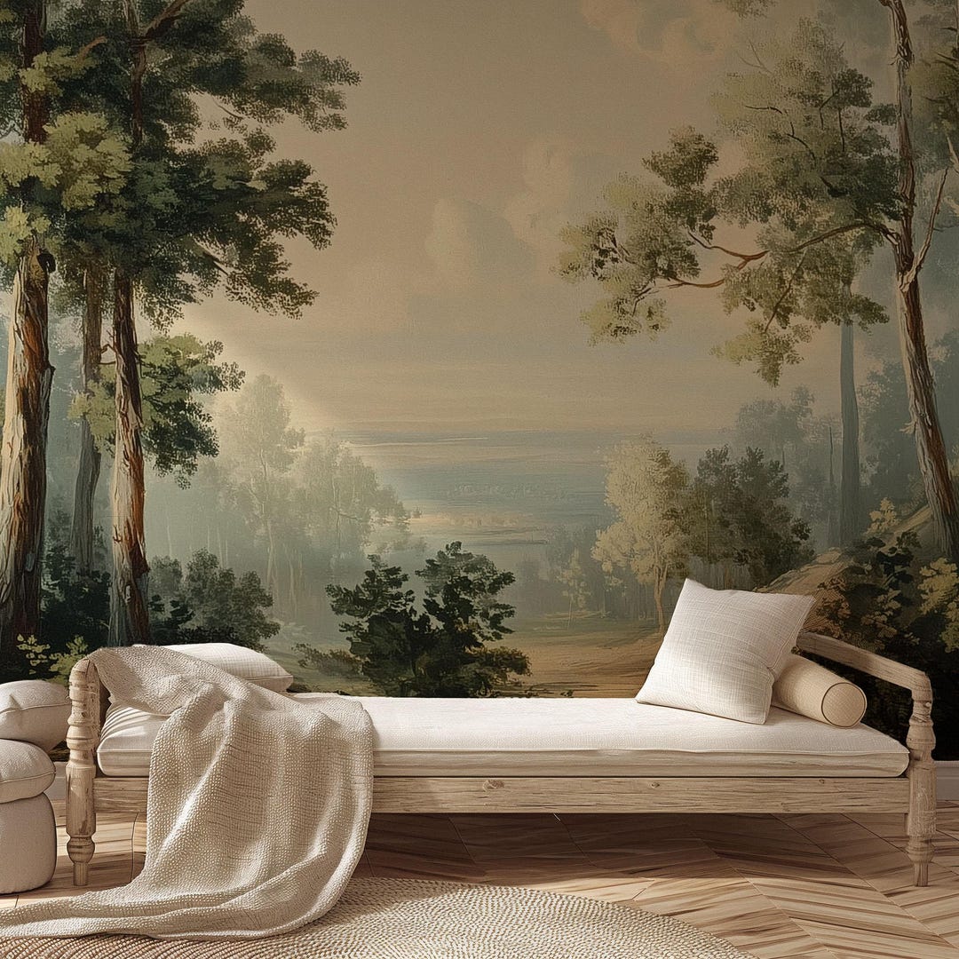 Vintage Landscape Mural Wallpaper, Scenic Forest, Peel and Stick - Etsy