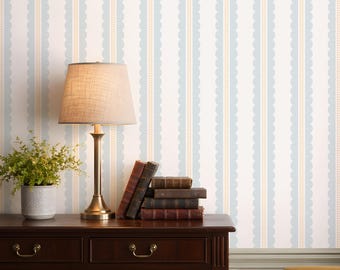 Blue Bubble Stripe Peel & Stick Removable Wallpaper, Abstract Bright Pink Modern Nursery Wall Mural