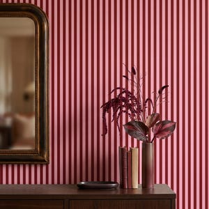 Vintage Red Pink Stripe Wallpaper – Removable Vinyl Modern Line Pop Pattern Peel and Stick Wall Covering Living Room, Entryway, Nursery Room