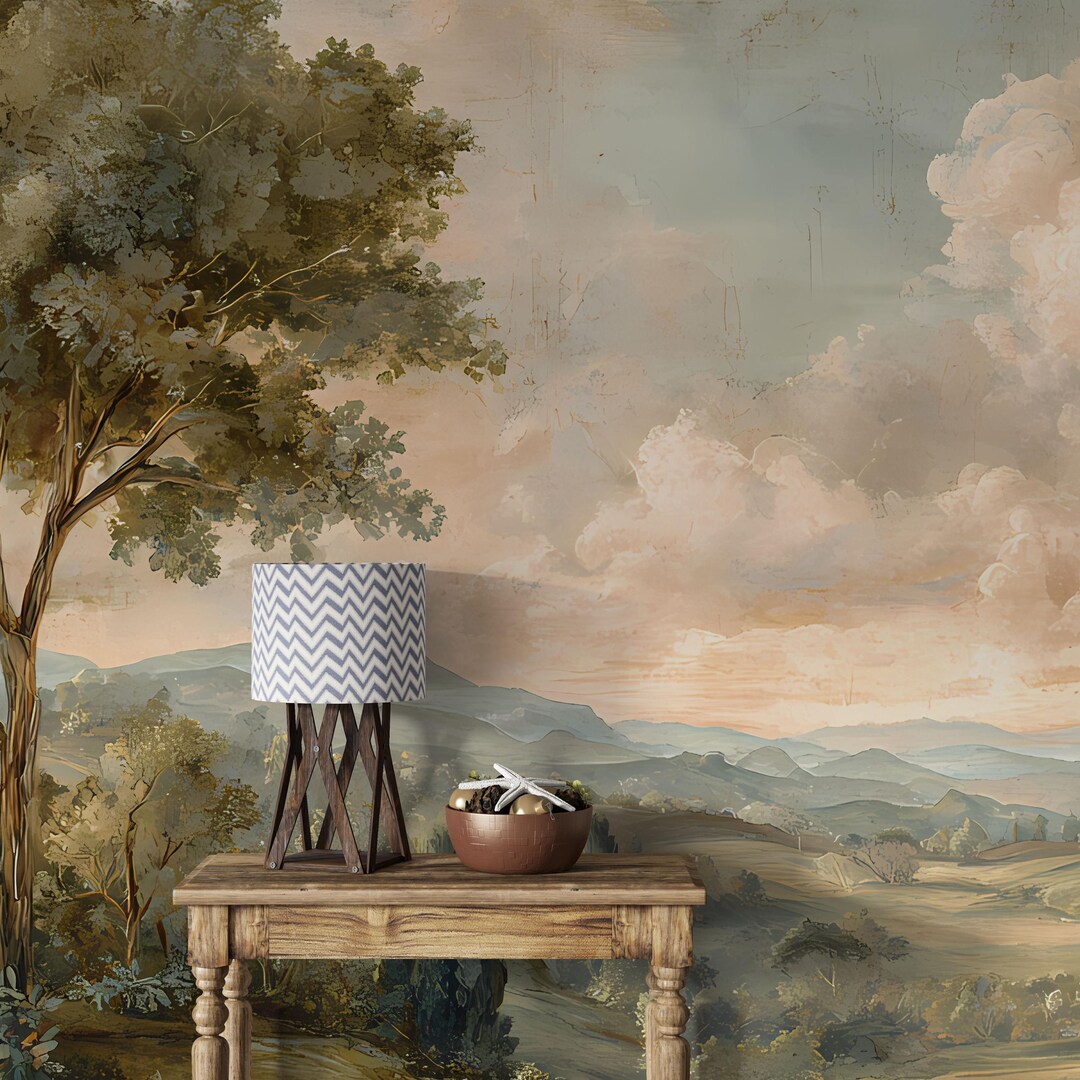 Vintage Landscape Wallpaper - Scenic Nature Panoramic Forest Mural ...