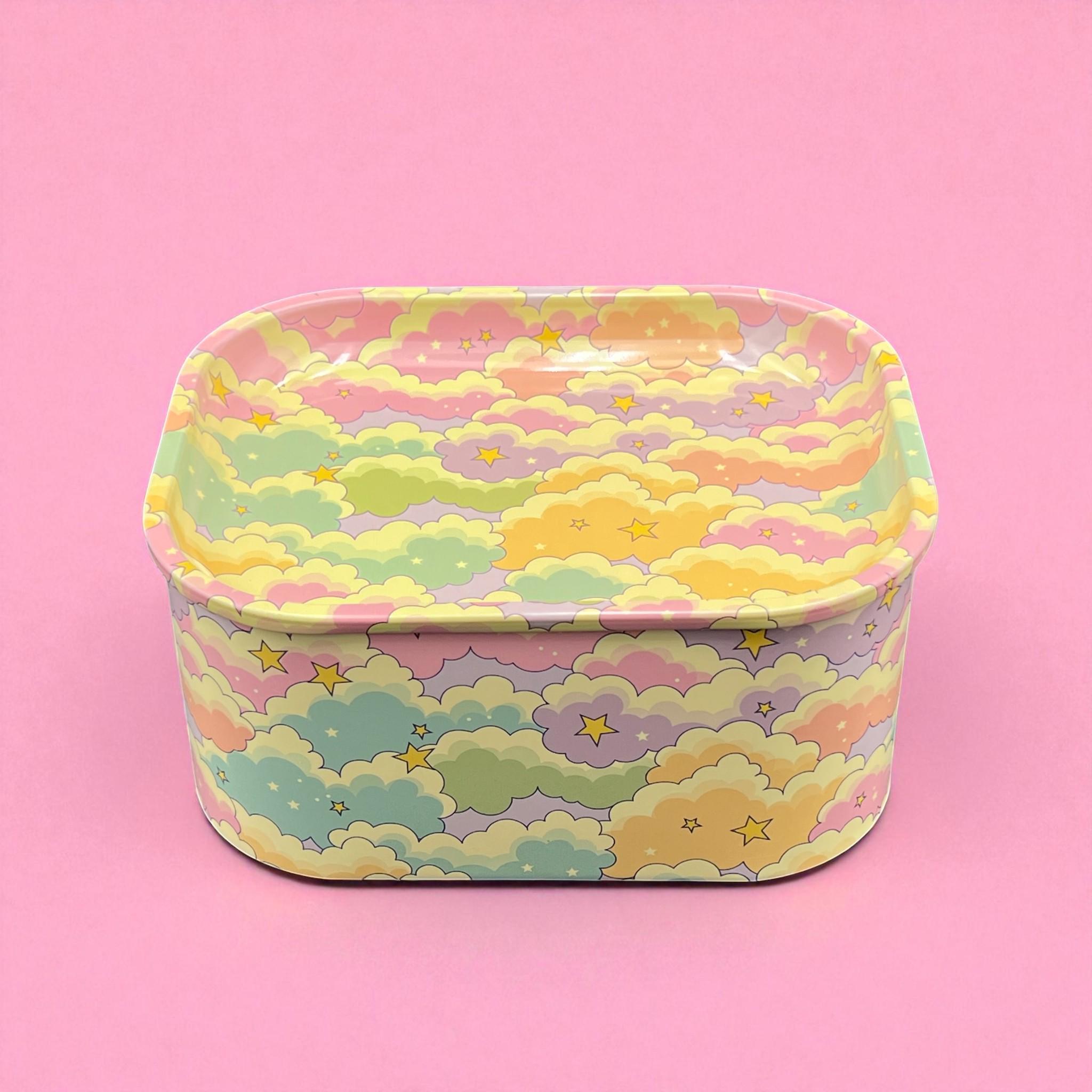 Clouds Tin Storage Box With Tray Lid, Large Metal Stash Container ...