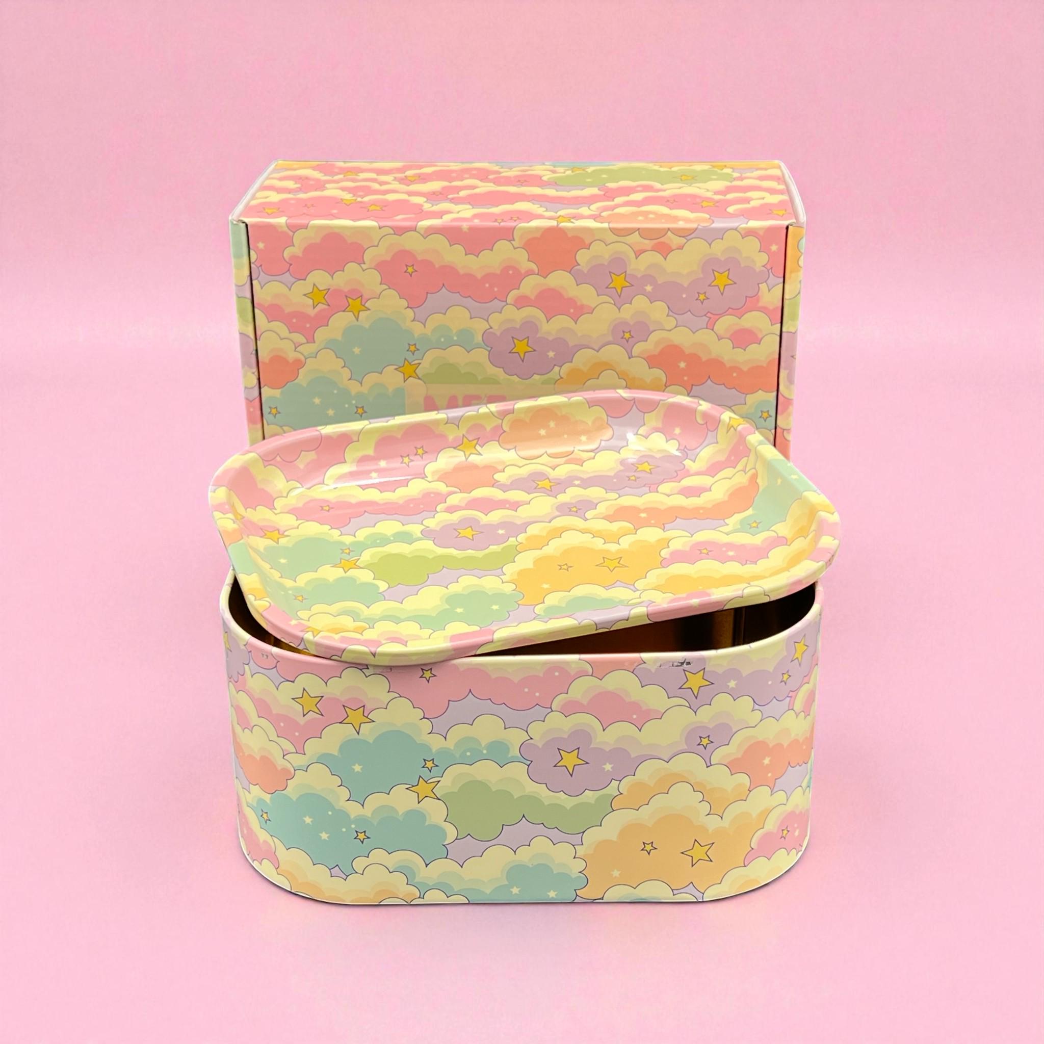 Clouds Tin Storage Box With Tray Lid, Large Metal Stash Container ...
