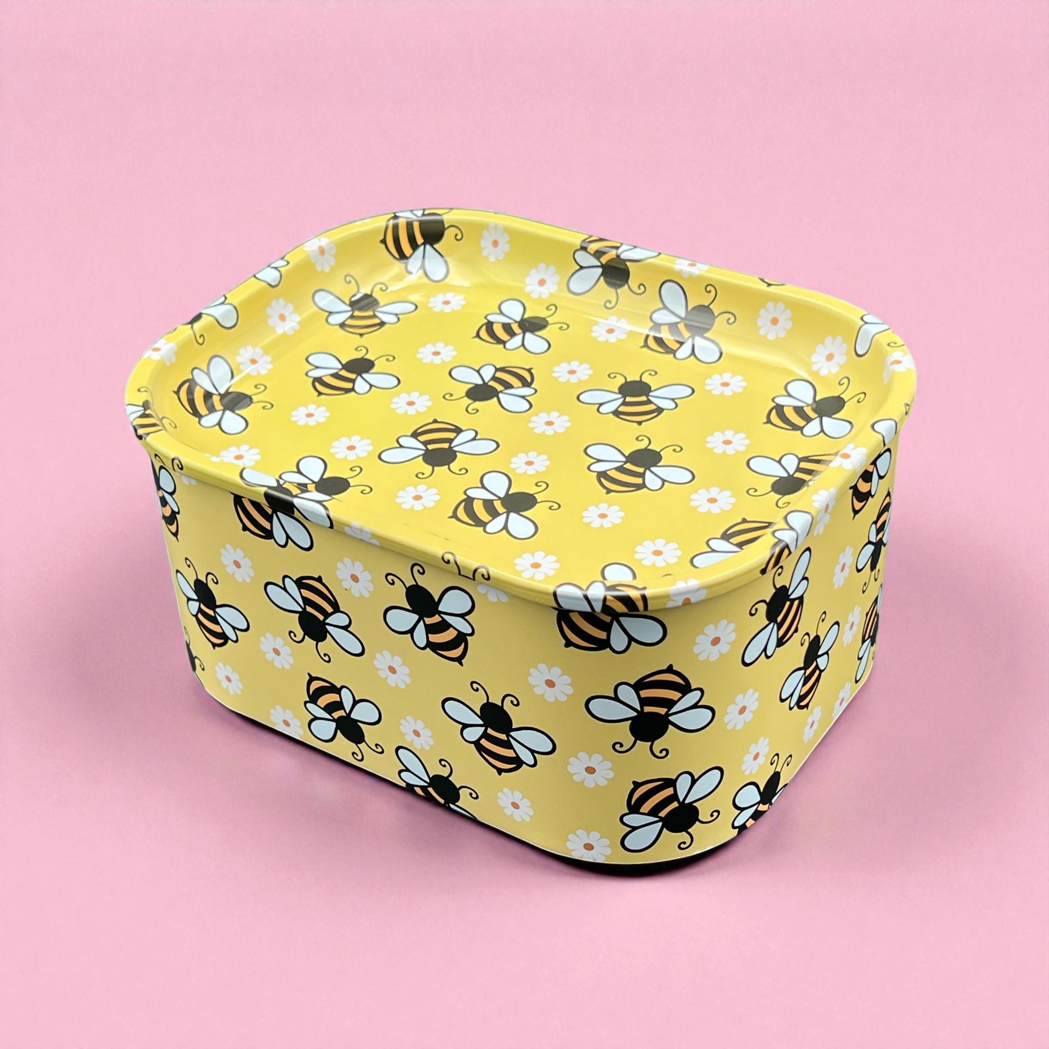 Bee Tin Storage Box With Tray Lid, Large Metal Stash Container Cute ...
