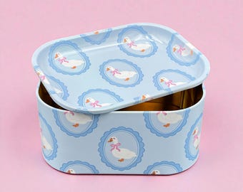 Goose Tin Storage Box with Tray Lid, Large Metal Stash Container Rustic Design