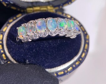 Scalloped Opal Sterling Silver Band Ring