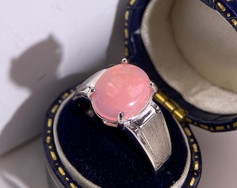 Modern Pink Opal Cabochon Silver Tapered Band